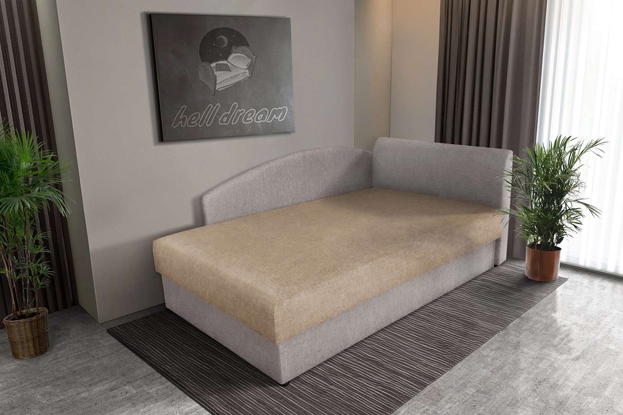 Baxi saroktámlás heverő szamárszüre és világos fahéj, 200x100 cm egyszemélyes ágy