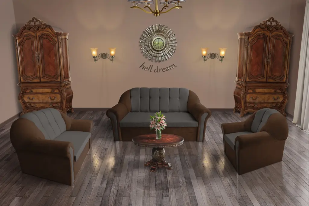 Alíz 3-2-1 ülőgarnitúra sötét mahagóni és kvarcszürke