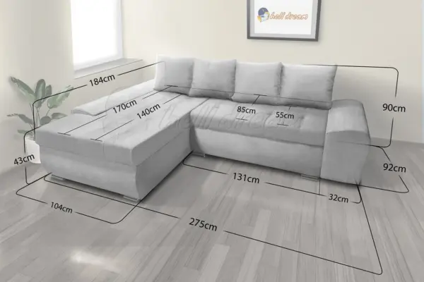 Wixy gold l alakú sarokkanapé kicsi méretei