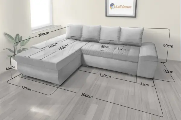 Wixy gold l alakú sarokkanapé nagy méretei