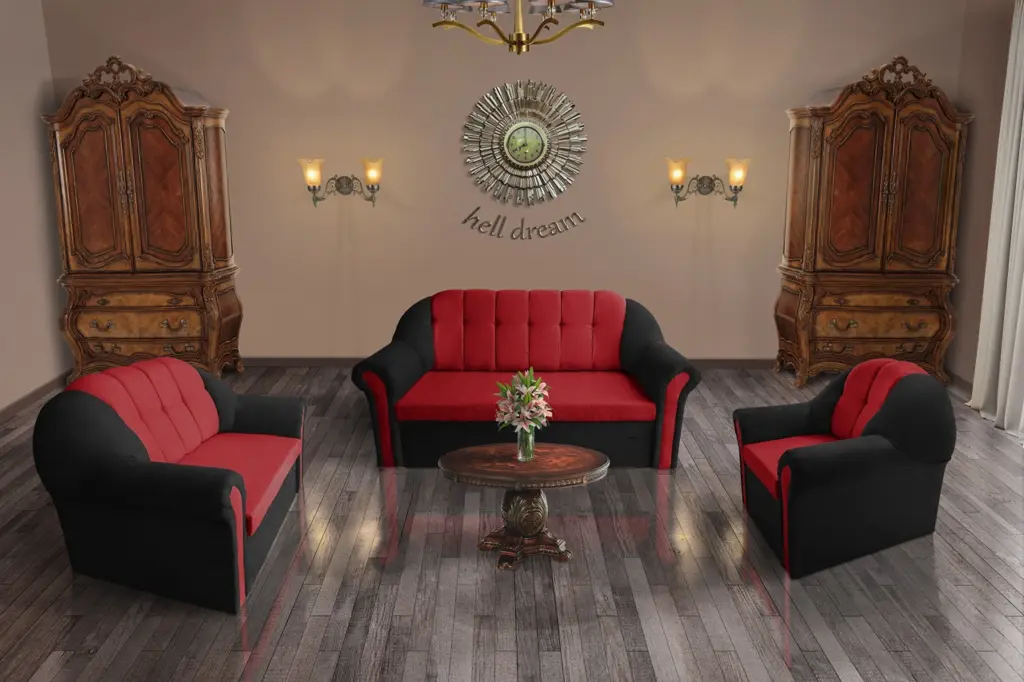 Alíz 3-2-1 ülőgarnitúra bámulatos fekete és japán karminvörös színekben