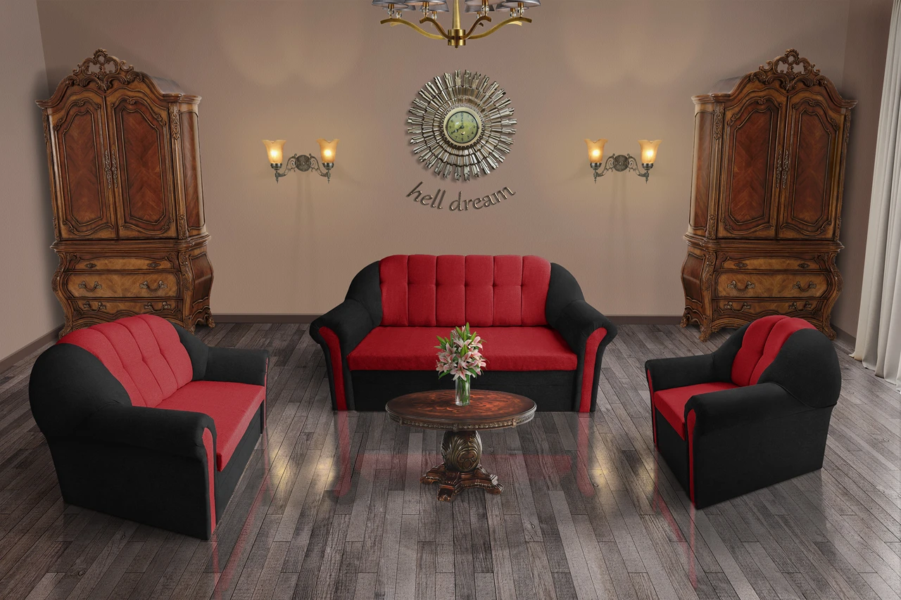 Alíz 3-2-1 ülőgarnitúra bámulatos fekete és japán karminvörös színekben