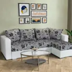 Virág ágyazható sarokülő fehér bőr Aroba virágos szövet