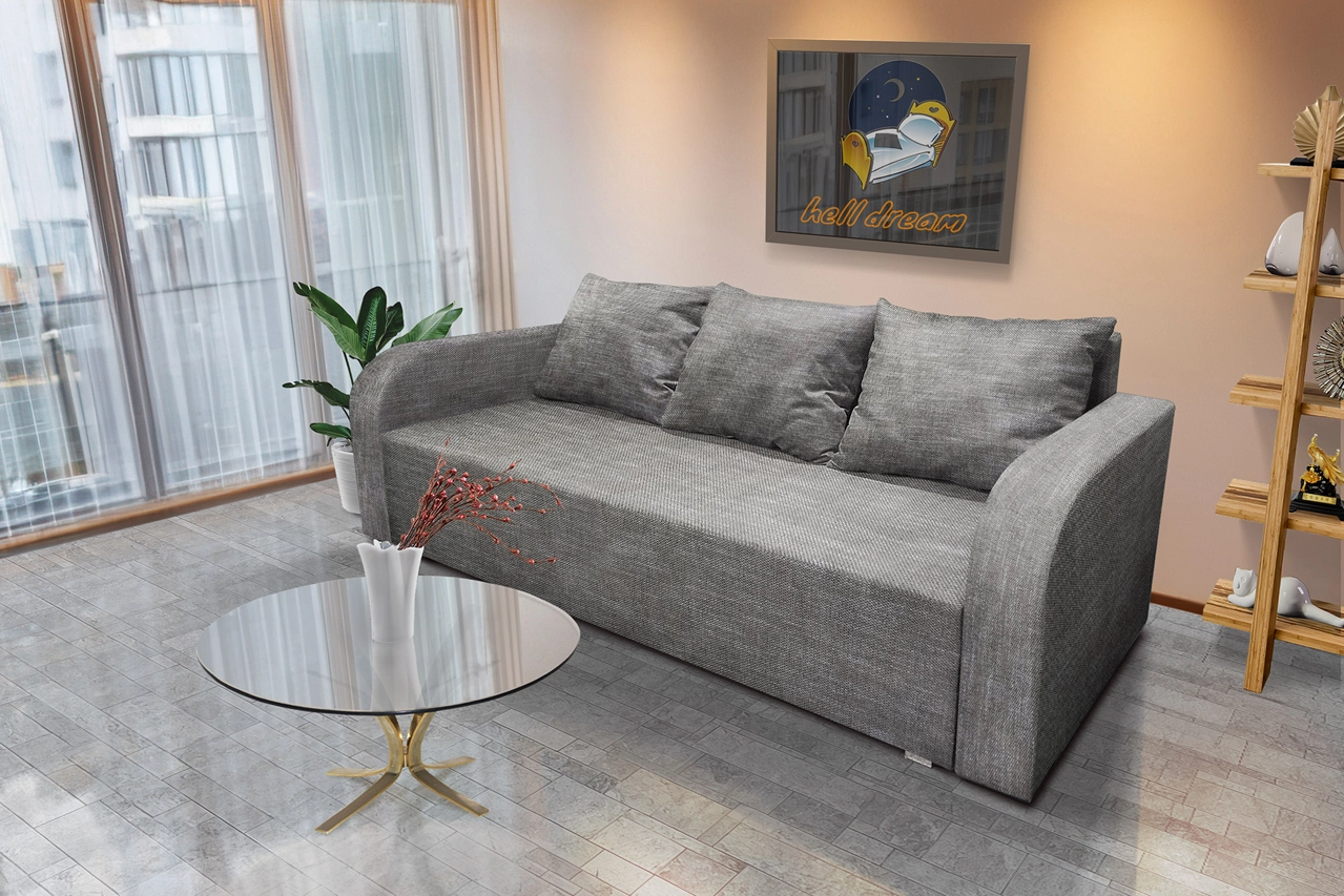 Dalmata kanapé ágyazható ágyneműtartós világosszürke zsákszövet