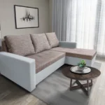 Fáraó sarokkanapé fehér bőr világosbarna zsákszövet