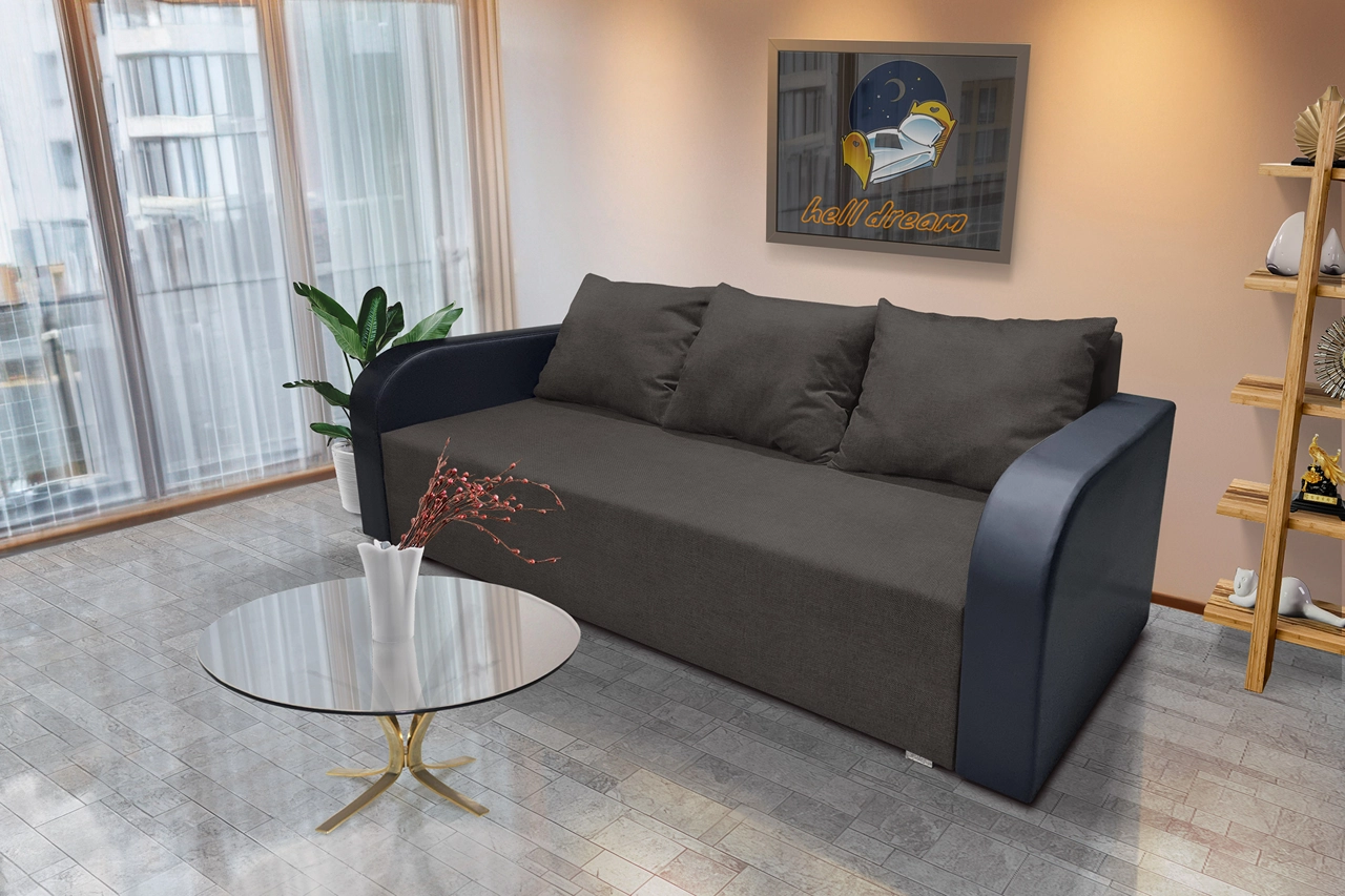 Joli ágyneműtartós ágyazható kanapé bőr kar kvarcszürke szövet