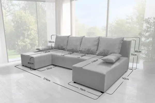 Lilla u alakú sarokkanapé sötét szürke zsákszövet 274x130cm-es remek fekvőfelülettel - image 2