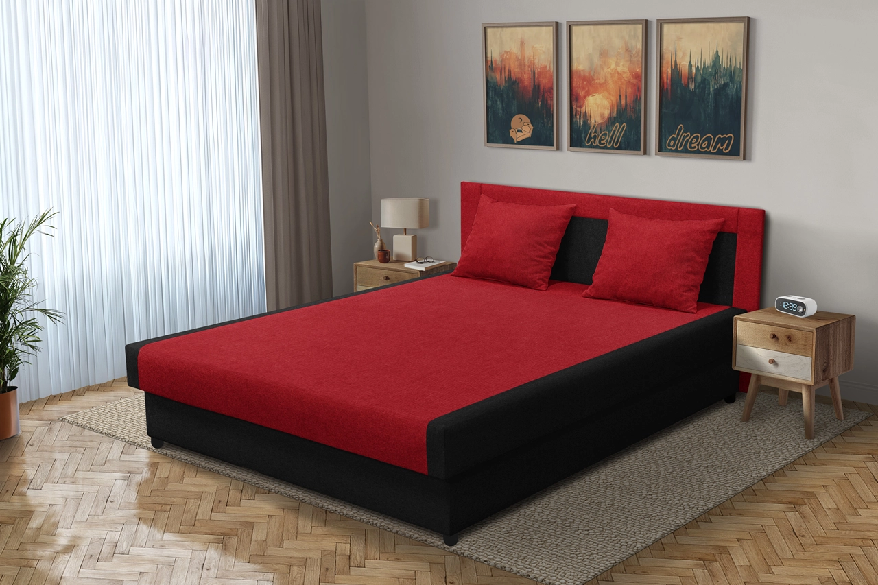 Szandra franciaágy fekete és japán karminvörös szövet