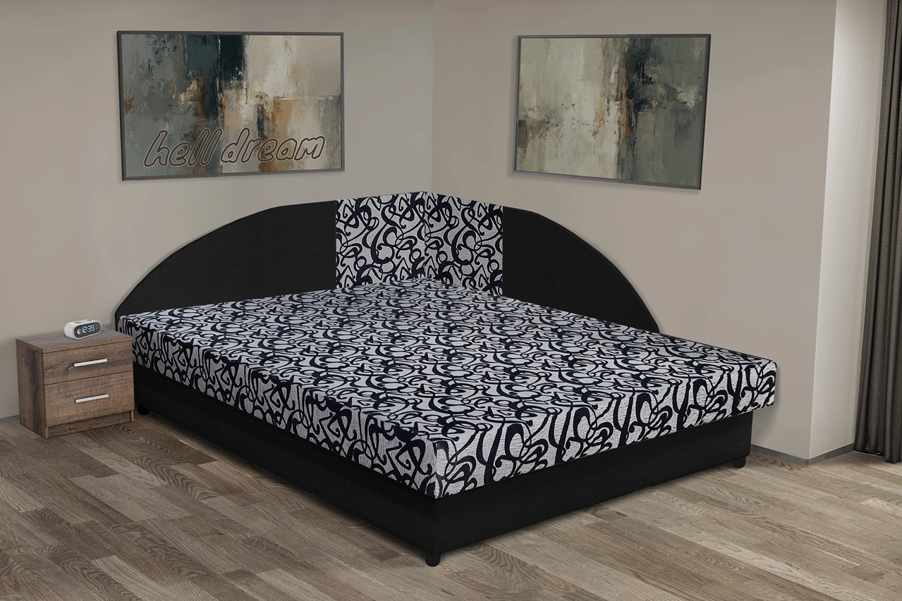 Tosca saroktámlás franciaágy fekete és mintás szövettel