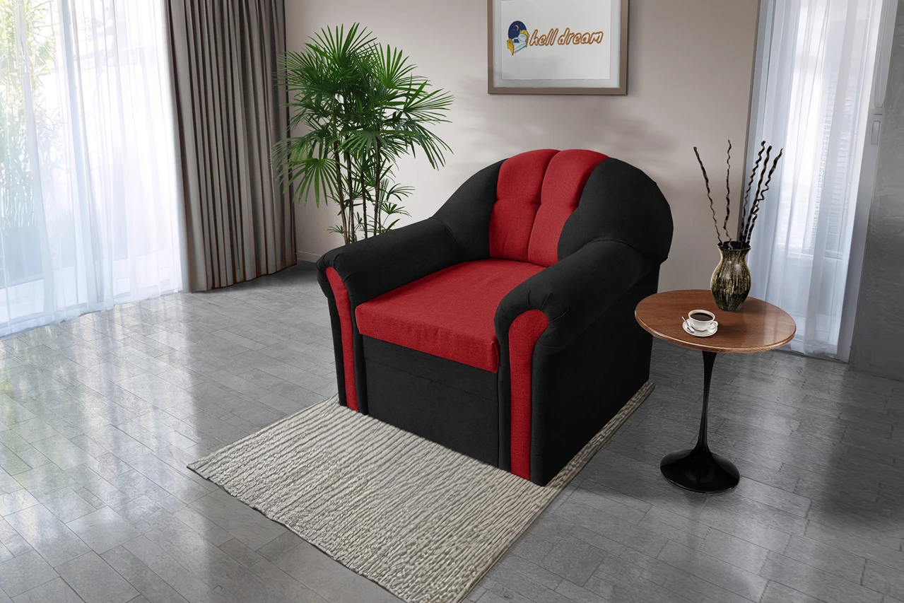 Alíz 1-es fotel fekete és japán karminvörös