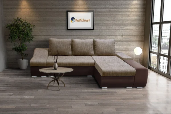 Róma l alakú sarokülő kicsi barna bőr világosbarna zsákszövet