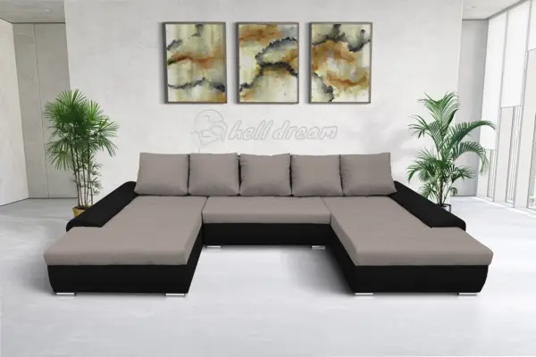 Wixy u form fekete és szamárszürke ágyazható sarokkanapé