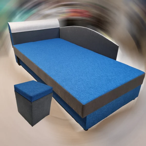 Egyszemélyes ágy, látványos kék - szürke színben, ajándék puffal Egyszemélyes ágy, látványos kék - szürke színben, ajándék puffal