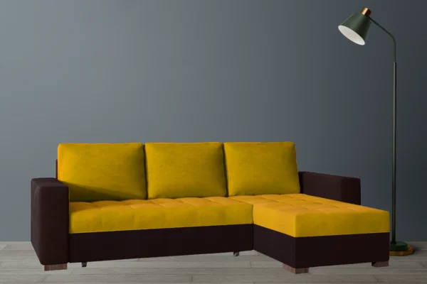 Fáraó sarokkanapé sárga fekete bársonyszövet