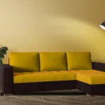 Fáraó sarokkanapé sárga fekete bársonyszövet