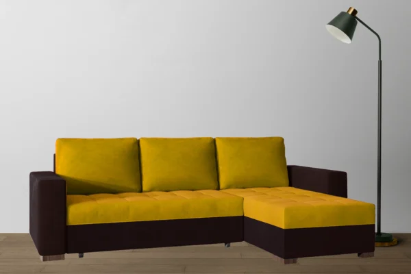 Fáraó sarokkanapé sárga fekete bársonyszövet