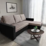 Fáraó ágyazható sarokkanapé fekete bőr világosbarna zsákszövet