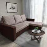 Fáraó sarokkanapé barna bőr világosbarna zsákszövet