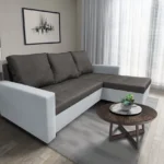 Fáraó sarokkanapé fehér bőr kvarcszürke szövet