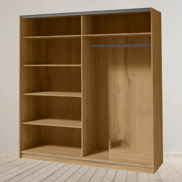 Grandson tölgy tolóajtós gardróbszekrény - 200 cm, akasztóval és hatékony polcokkal 2