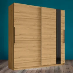 Grandson tölgy tolóajtós gardróbszekrény - 200 cm, akasztóval és hatékony polcokkal