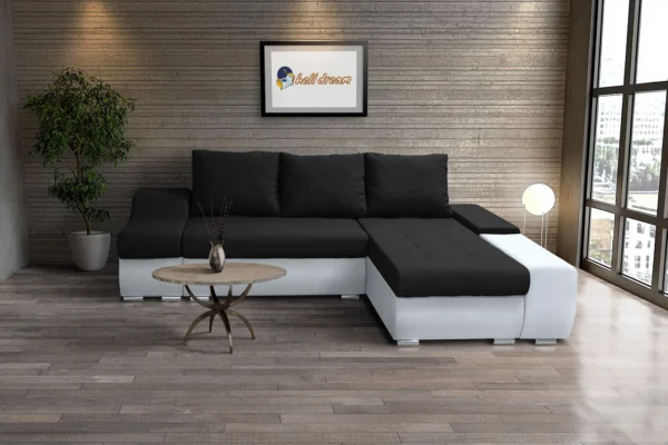 Róma l alakú sarokülő fehér bőr fekete szövet Róma l alakú sarokülő fehér bőr fekete szövet