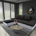 Róma sarokkanapé fehér bőr fekete szövet