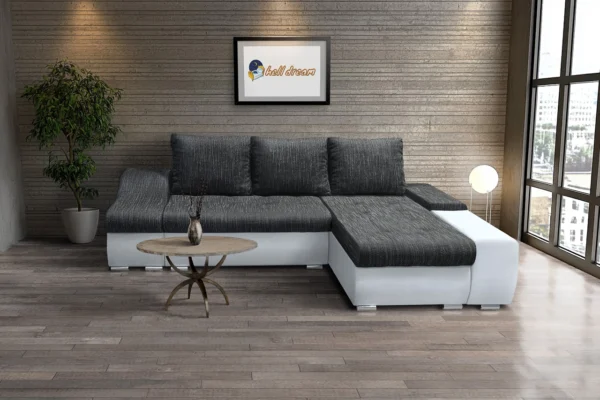 Róma l alakú sarokülő kicsi fehér bőr sötétszürke zsákszövet