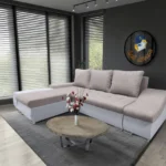 Róma sarokkanapé fehér bőr szamárszürke szövet