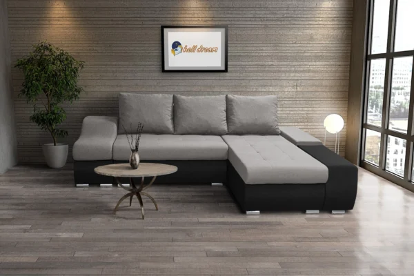 Róma l alakú sarokülő kicsi fekete és szamárszürke szövet