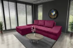 Róma sarokkanapé fekete meggy bársonyszövet