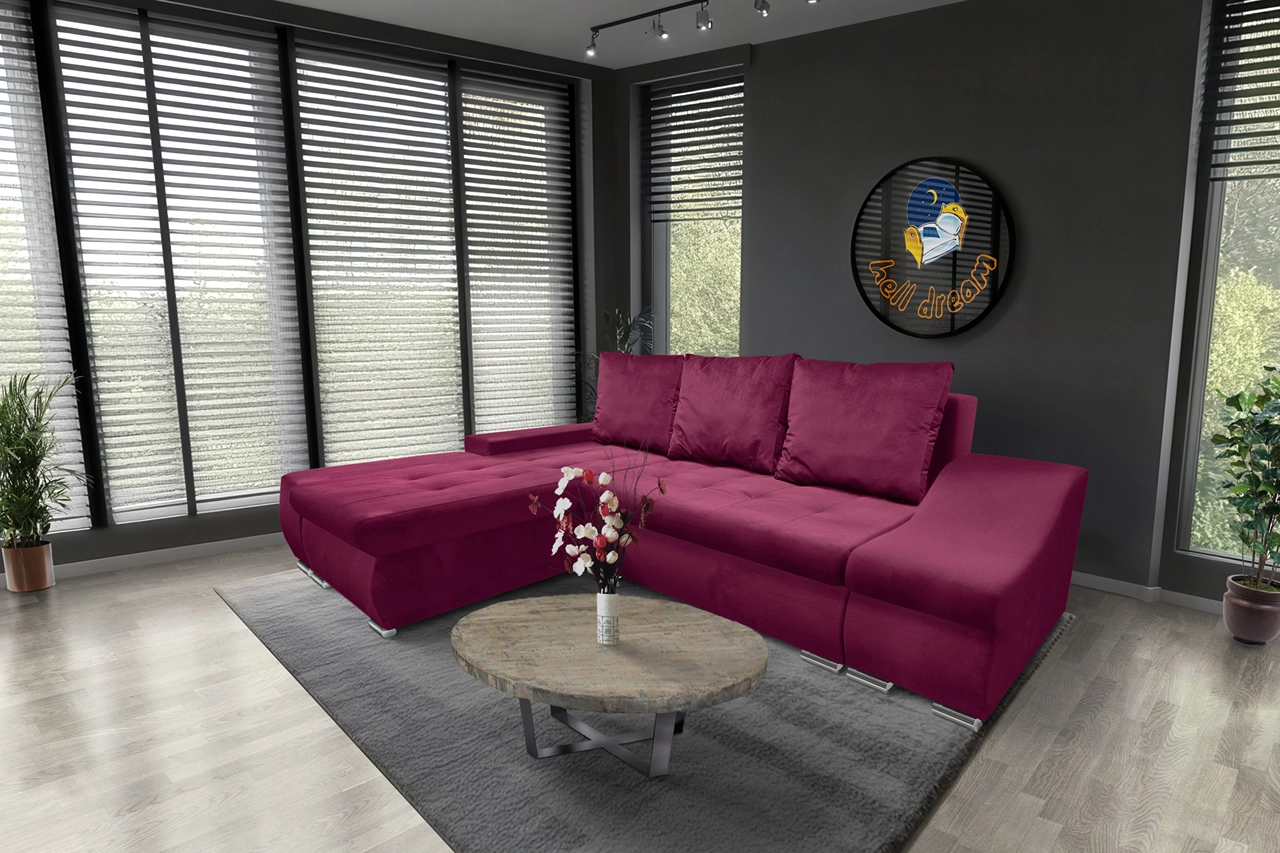 Róma sarokkanapé fekete meggy bársonyszövet