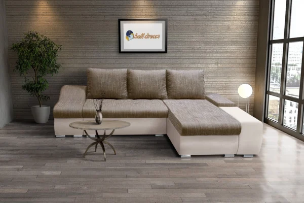 Róma l alakú sarokülő kicsi krém bőr világosbarna zsákszövet