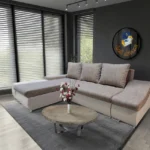 Róma sarokkanapé krém bőr világosbarna zsákszövet