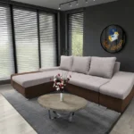 Róma sarokkanapé sötét mahagóni és szamárszürke szövet