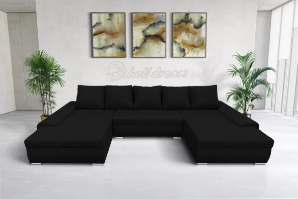 Wixy u form fekete ágyazható ülőgarnitúra