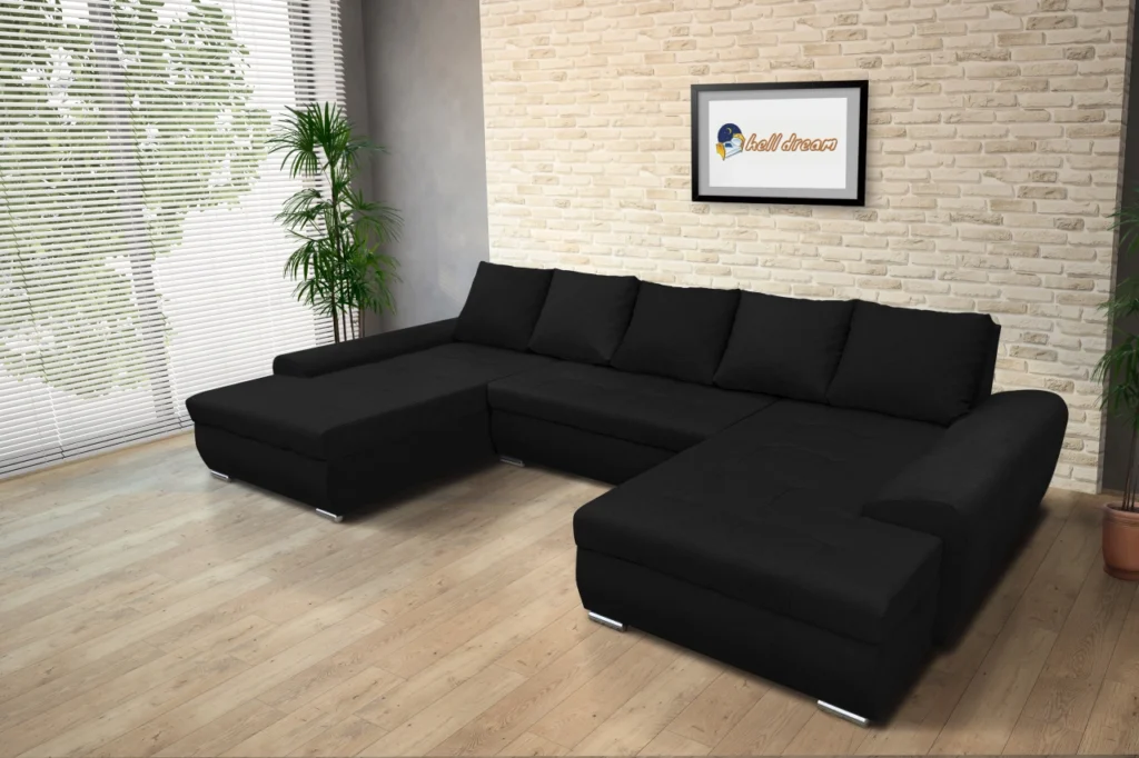 Wixy U Form Fekete ágyazható ülőgarnitúra