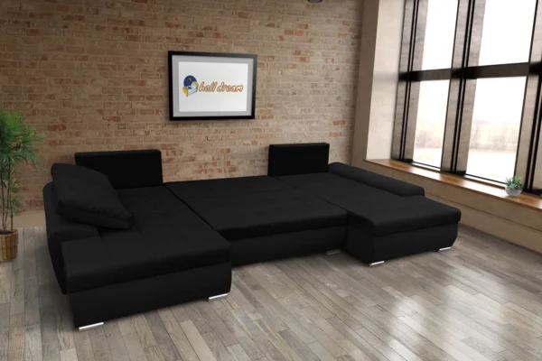 Wixy u form fekete ágyazható ülőgarnitúra