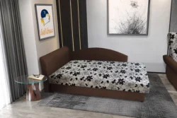 Aroba 200x90 cm saroktámlás heverő sötét mahagóni színű szövet és Aroba virágos minta