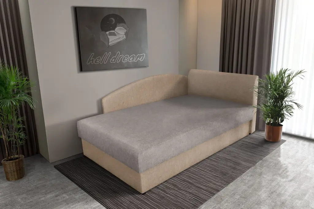 Baxi egyszemélyes ágy saroktámlás heverő világos fahéjés és szamárszüre