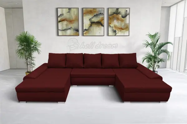 Wixy u form ódon borvörös ágyazható ülőgarnitúra