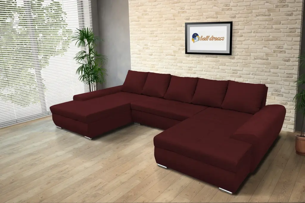 Wixy U Form ódon borvörös ágyazható ülőgarnitúra