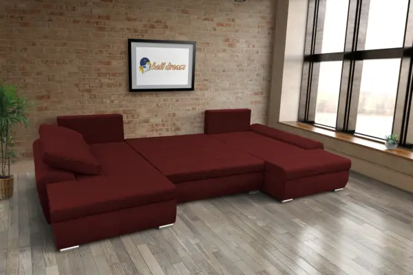 Wixy u form ódon borvörös ágyazható ülőgarnitúra