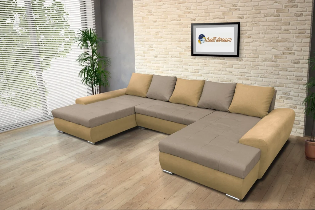 Wixy U Form okker és cappuccino ágyazható ülőgarnitúra