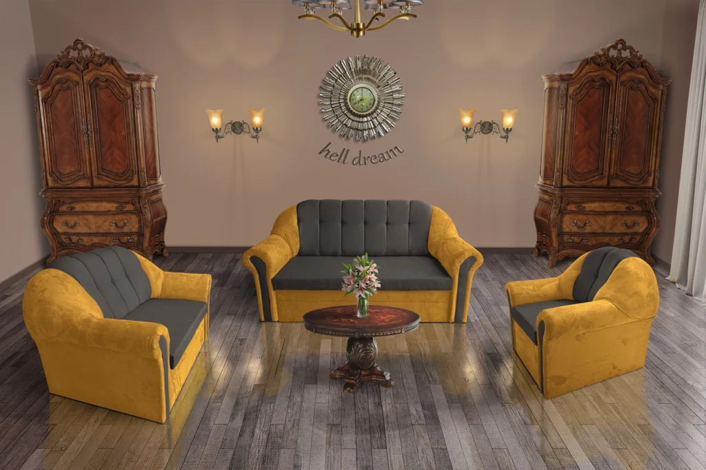 Alíz 3-2-1 ülőgarnitúra selyemfényű arany és kvarcszürke színekben