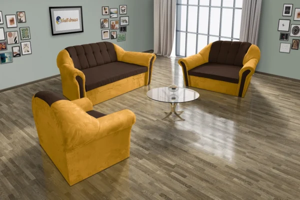 Alíz 3-2-1 ülőgarnitúra selyemfényű arany és sötét mahagóni színekben