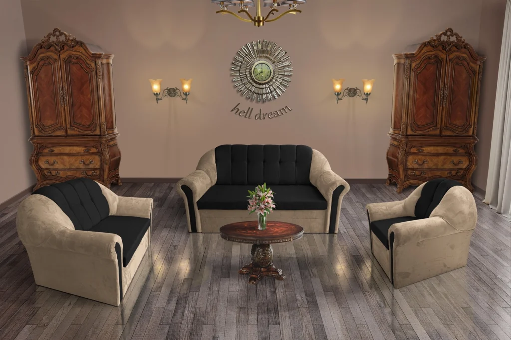 Alíz 3+2+1 ülőgarnitúra szalmabézs és fekete fantasztikus színekben