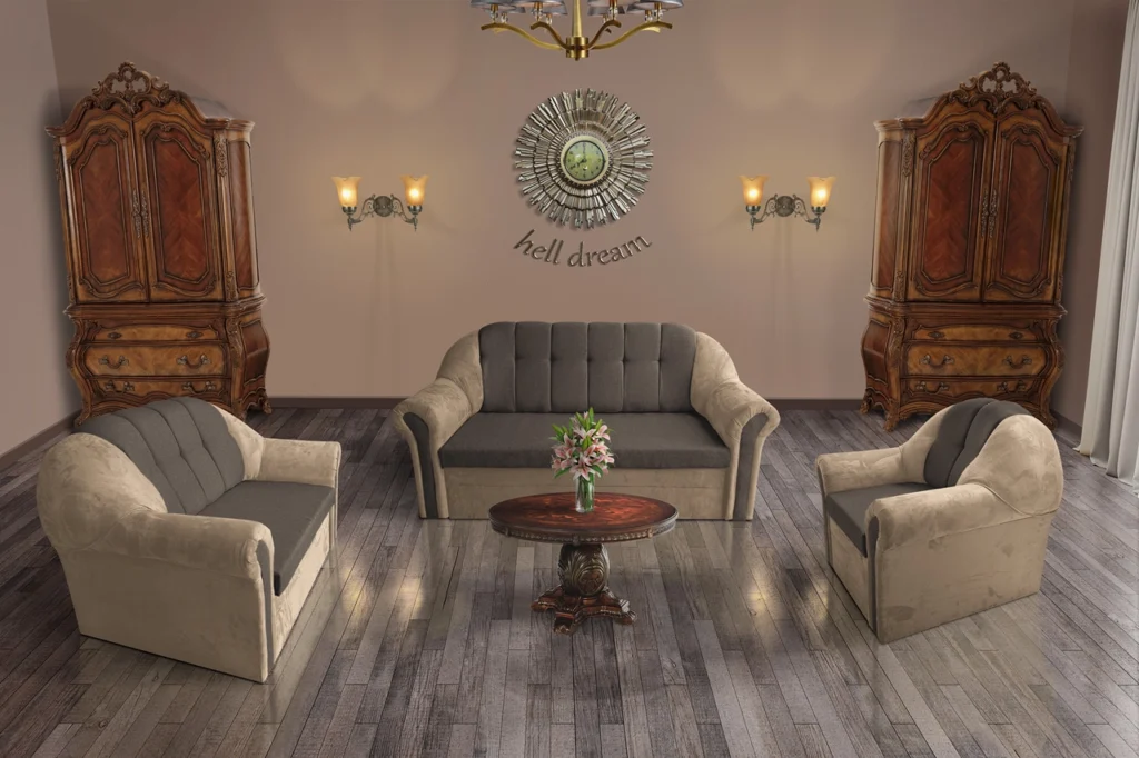 Alíz 3+2+1 ülőgarnitúra szalmabézs és mély földszürke fantasztikus színekben