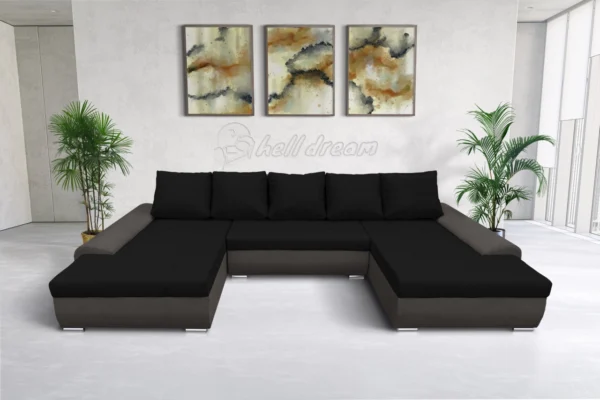 Wixy u form kvarcszürke és fekete ágyazható ülőgarnitúra