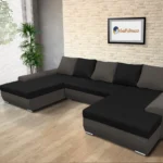 Wixy U Form Kvarcszürke és fekete ágyazható ülőgarnitúra